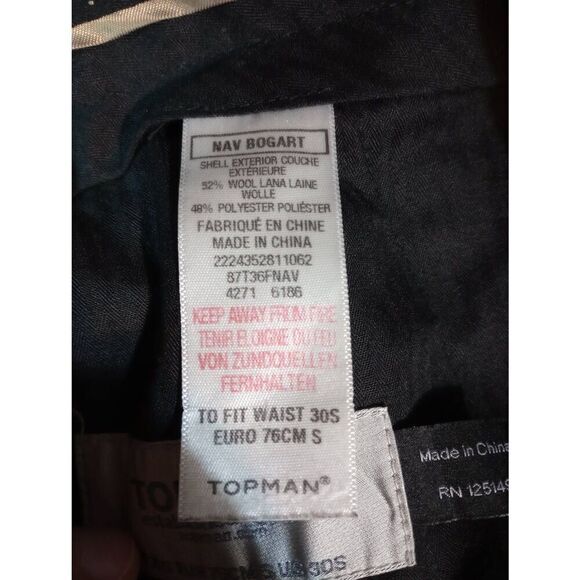 Topman Pants Men's 30 Slim Navy Wool Blend‎ - Picture 7 of 8